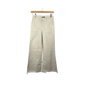 Noon Jeans Women’s Wide Leg Raw Hem Cargo Pocket Jeans Beige 34 (XS)